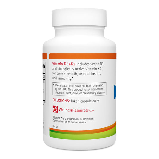 Etiqueta frontal Wellness Resources Vitamina D3 K2 vegana