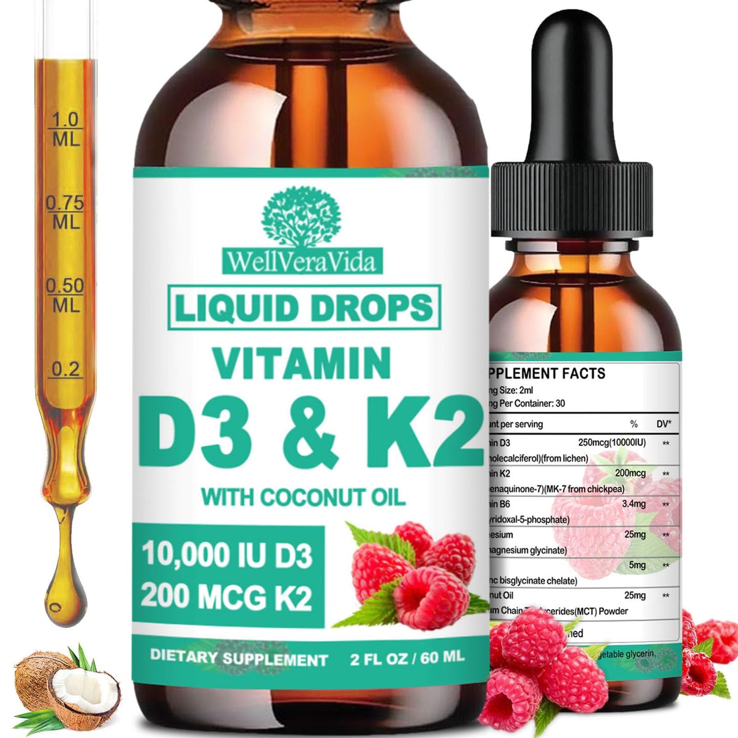 WellVeraVida gotas líquidas Vitamina D3 K2 10000 IU