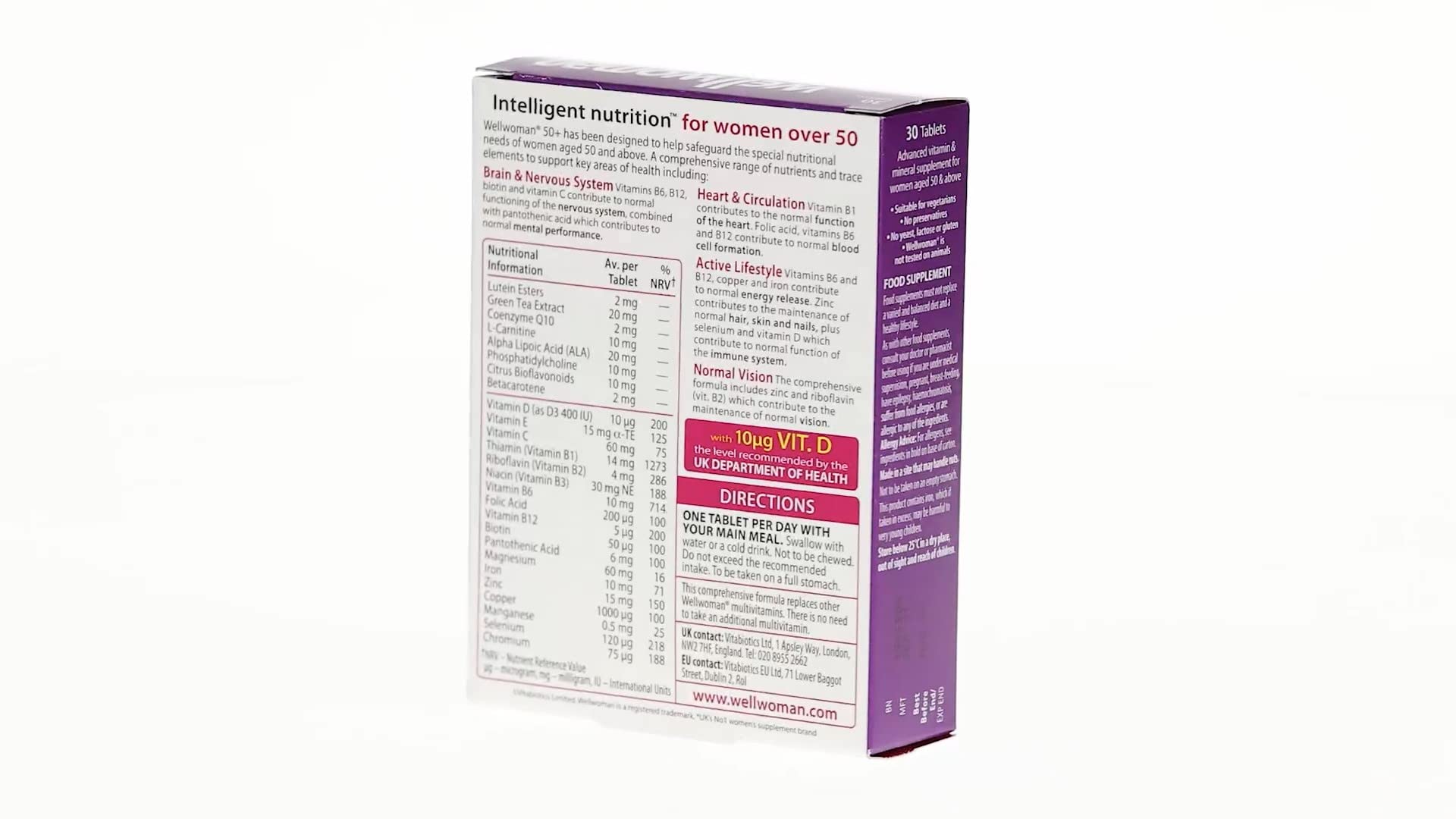 Caja de Wellwoman 50+ lado con información nutricional