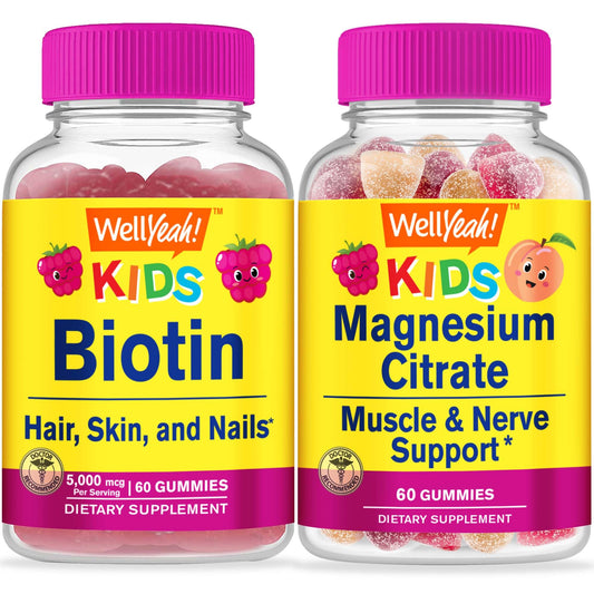 Paquete wellyeah biotina y magnesio para niños gomitas sabor frambuesa