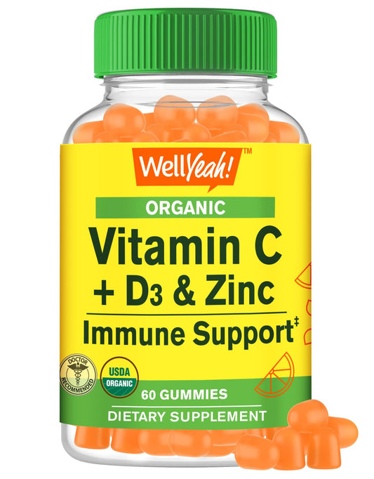 WellYeah gomitas orgánicas vitamina c d3 zinc frasco frontal