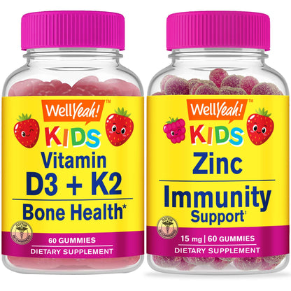 Paquete WellYeah vitamin D3 K2 y zinc gomitas para niños
