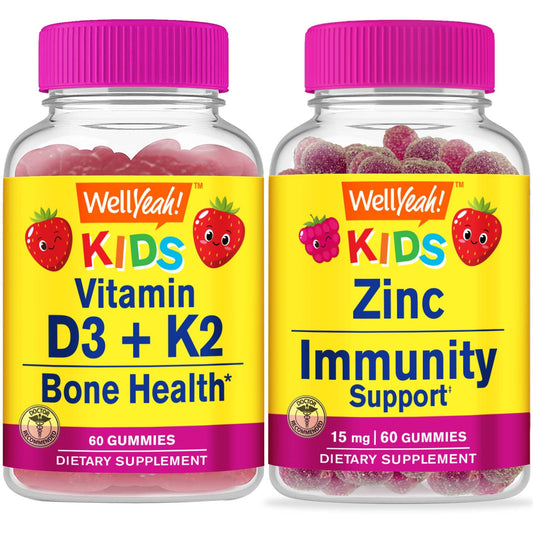 Paquete WellYeah vitamin D3 K2 y zinc gomitas para niños