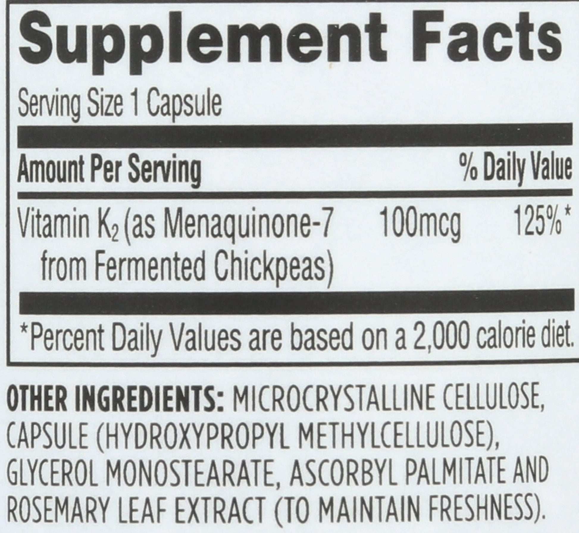 Whole Foods Market etiqueta lateral vitamina K2