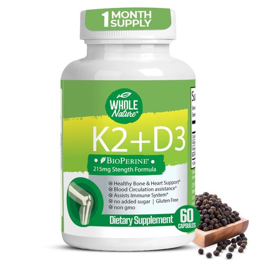 Whole Nature Vitamina D3 K2 suplemento botella frontal