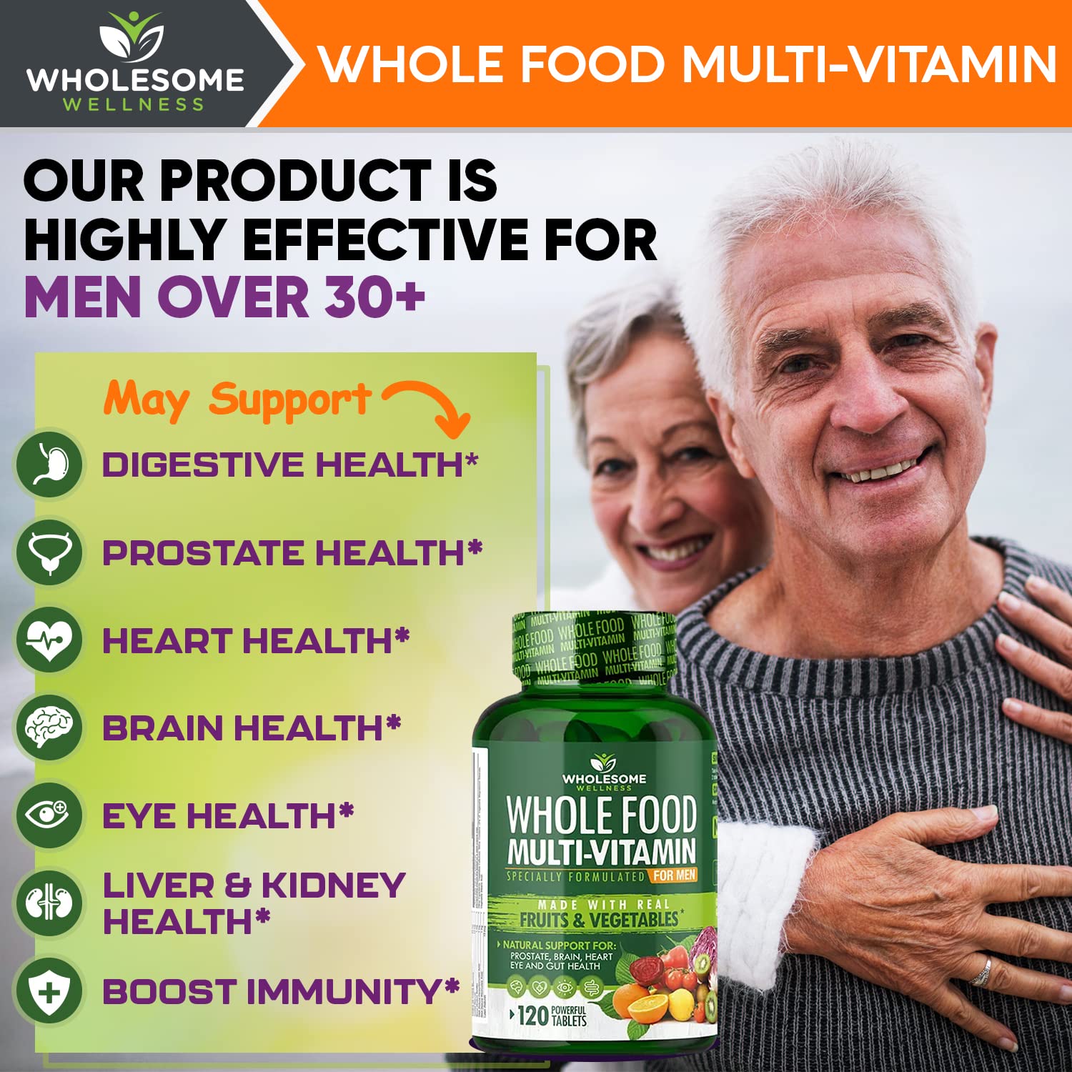 Wholesome Wellness Multivitamínico para hombres sobre 30 en soporte digestivo