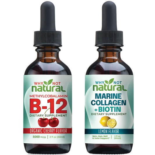 Why Not Natural gotas b12 orgánicas colágeno marino botella frontal