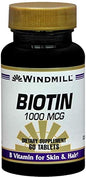 Windmill biotina 1000 mcg tabletas suplemento piel cabello 60 unidades