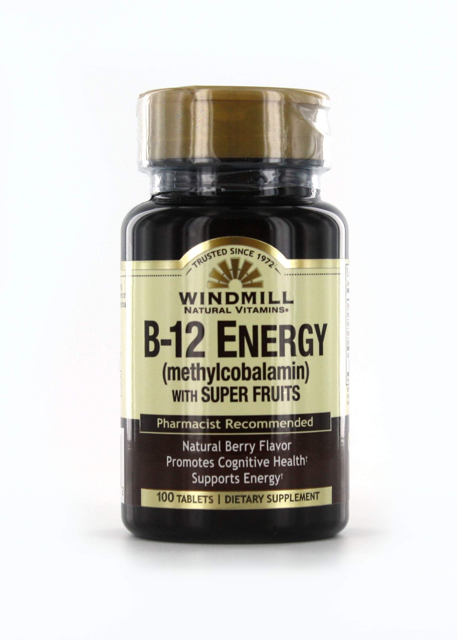 Windmill vitamina b-12 energía tabletas con súper frutas 100 unidades