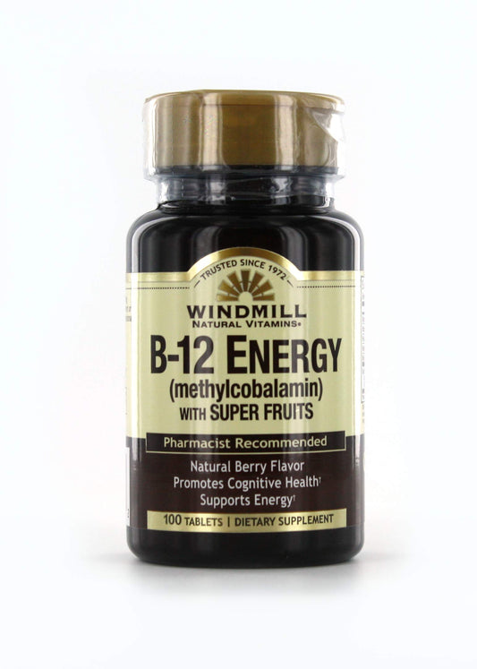 Windmill vitamina b-12 energía tabletas con súper frutas 100 unidades