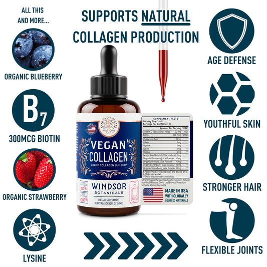 Windsor Botanicals fórmula vegana con biotina y ácido hialurónico
