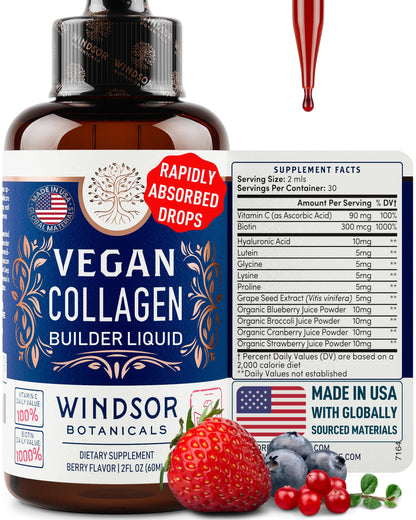 Windsor Botanicals suplemento líquido vegano colágeno y vitamina C 60ml