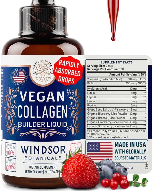 Windsor Botanicals suplemento líquido vegano colágeno y vitamina C 60ml