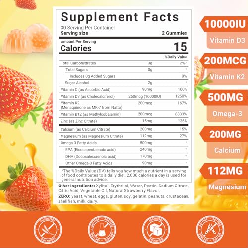 Wiszeen suplemento gomitas con vitamina d3 k2 y minerales