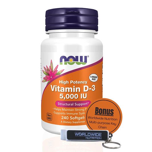 Worldwide Nutrition Vitamina D3 5000 UI Softgels en botella