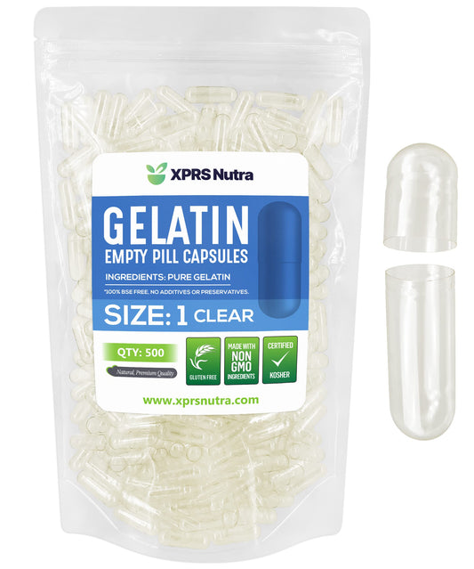 paquete de cápsulas vacías de gelatina tamaño 1 de xprs nutra