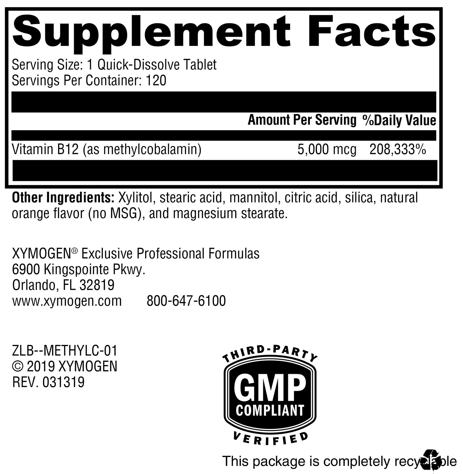 XYMOGEN vitamina B12 apoyo sistema inmunológico salud neurológica