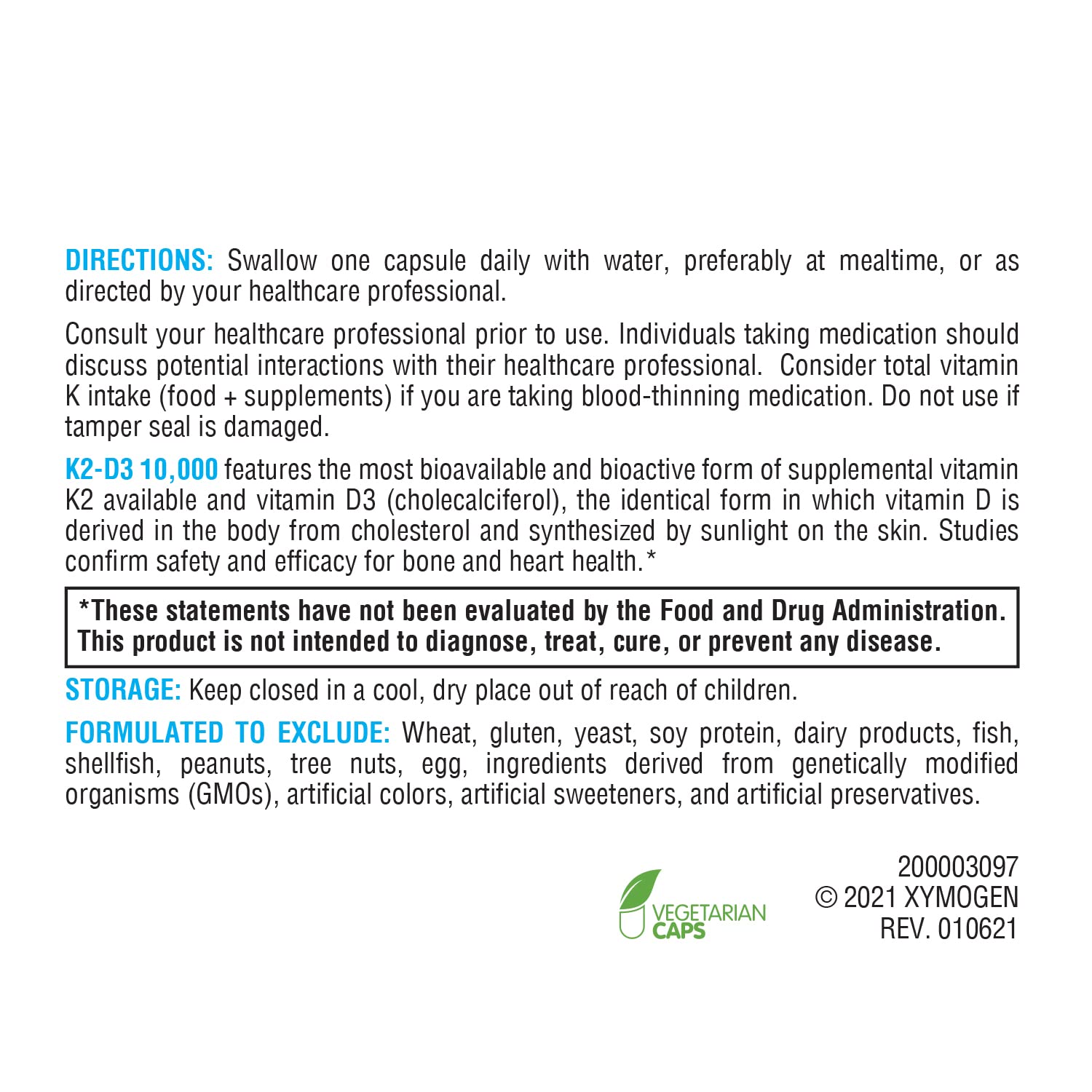 XYMOGEN 120 cápsulas suplemento vitamina d3 k2 para salud