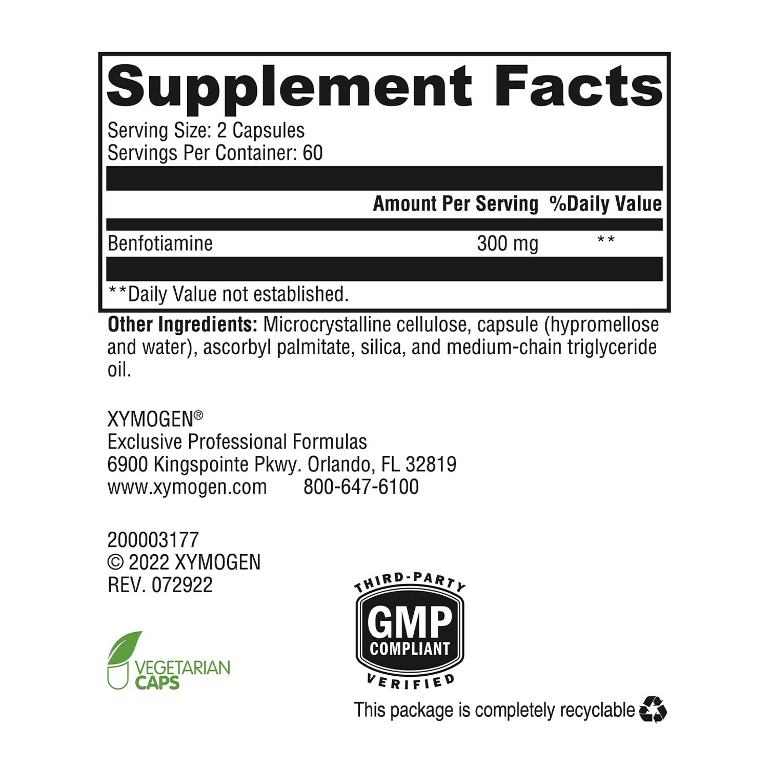XYMOGEN benfotiamina suplemento vitamina b1 para salud metabólica