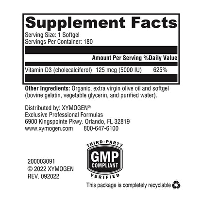 XYMOGEN d3 5000 ui fórmula sin ingredientes artificiales
