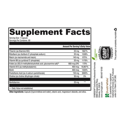 Detalle ingredientes suplemento XYMOGEN vitamina b