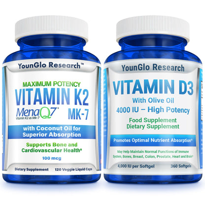 YounGlo Research vitamina d3 4000 ui y k2 mk7 suplemento salud ósea