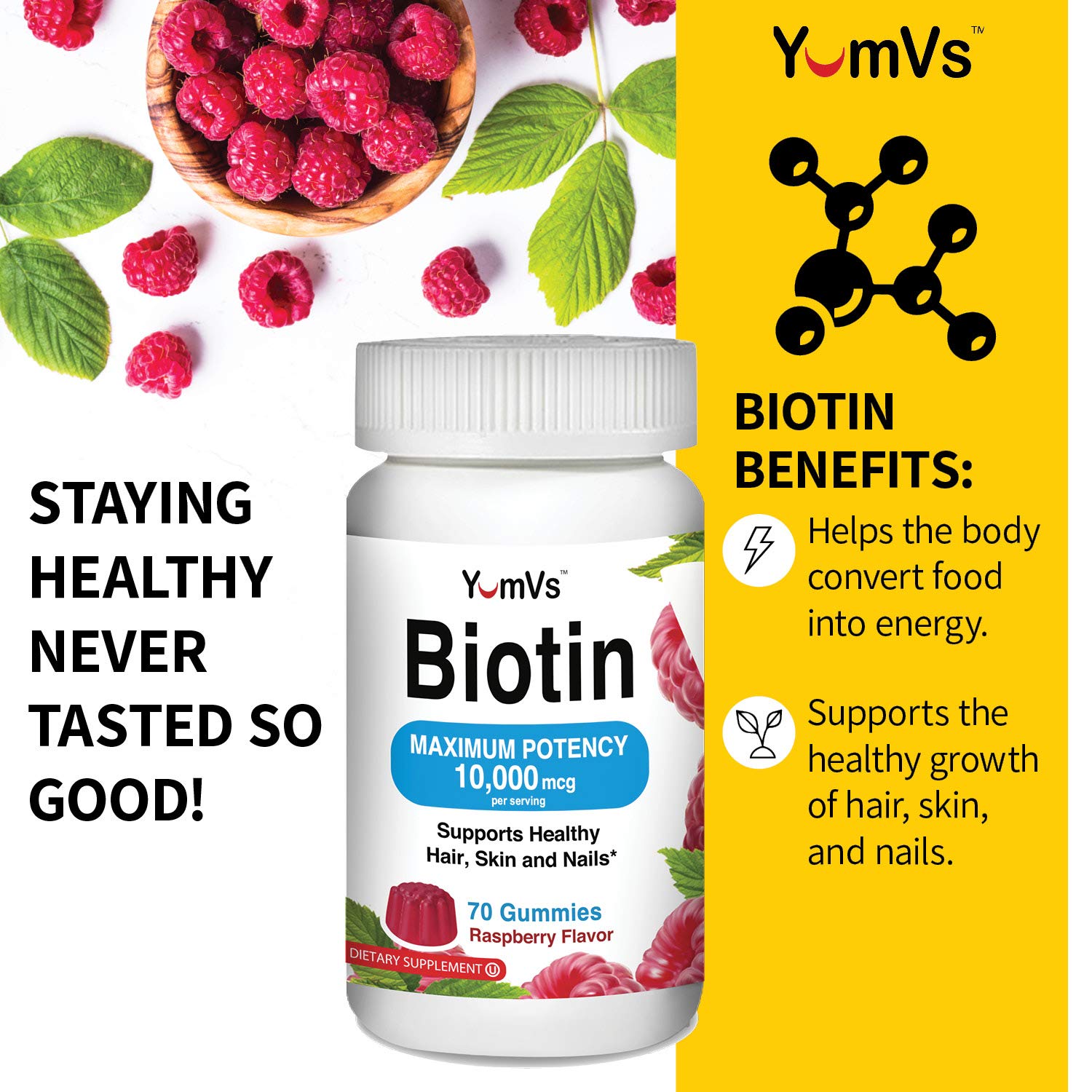 YumVs gomitas biotina sabor natural frambuesa máxima potencia