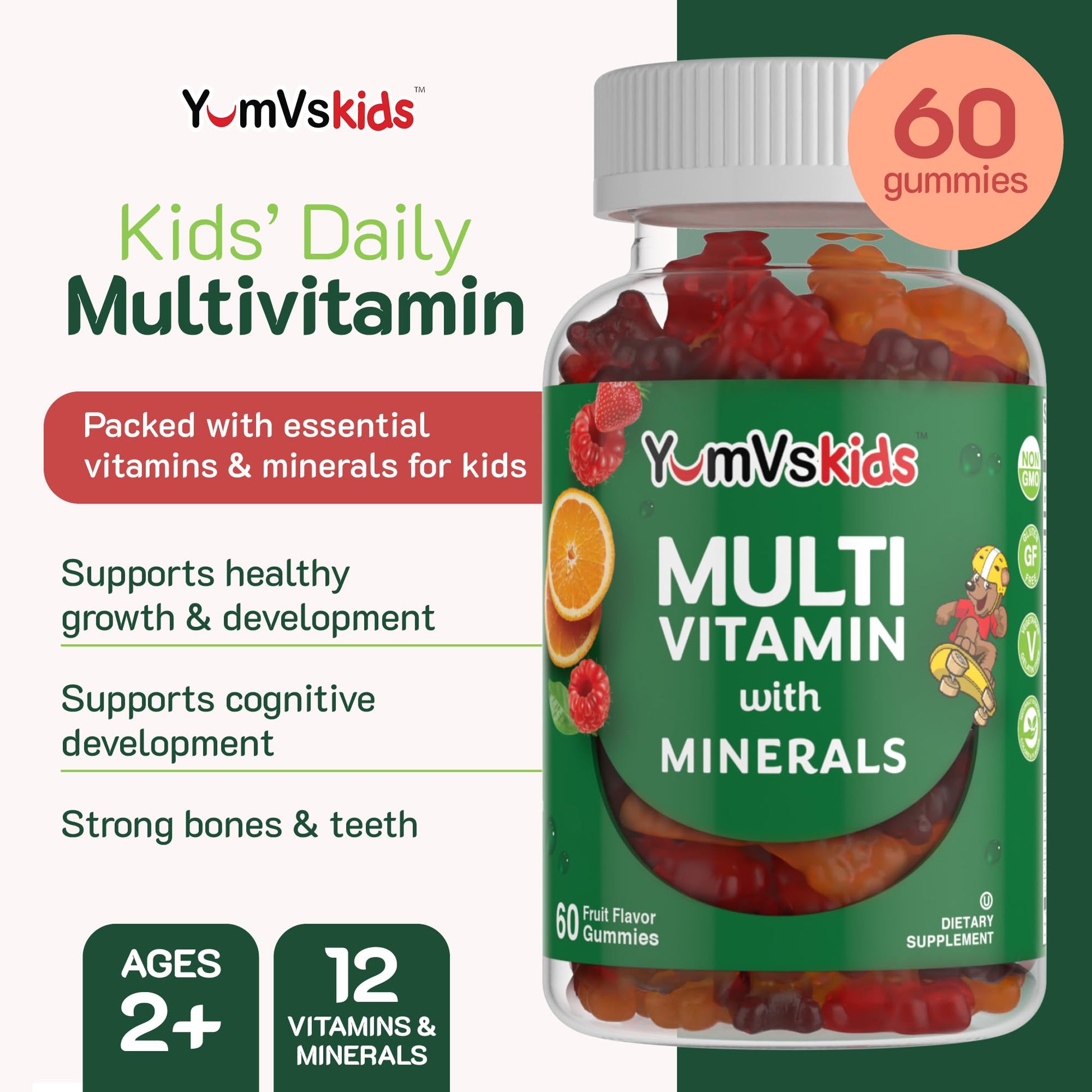 Detalle de ingredientes en botellas de YumVs Kids Multivitaminas.