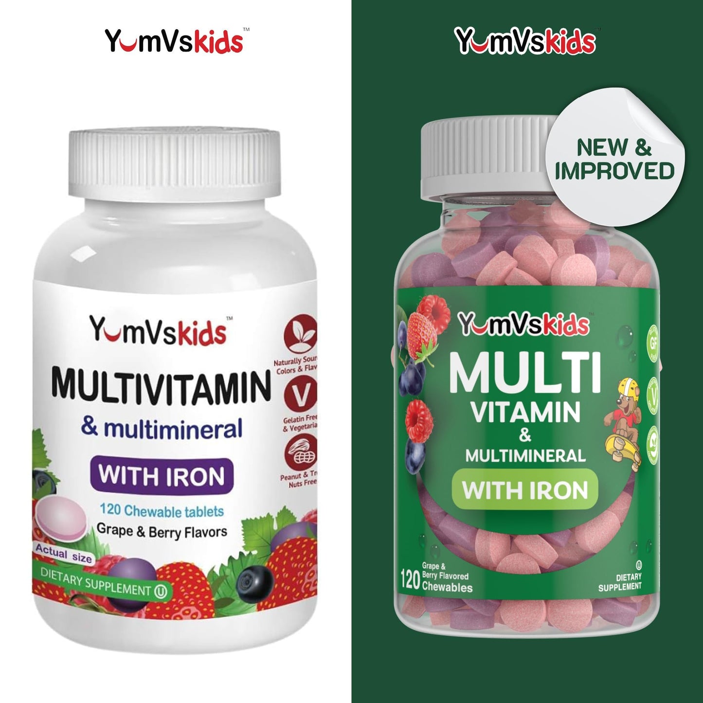 Multivitamínico YumVs para niños con hierro en diferentes presentaciones.