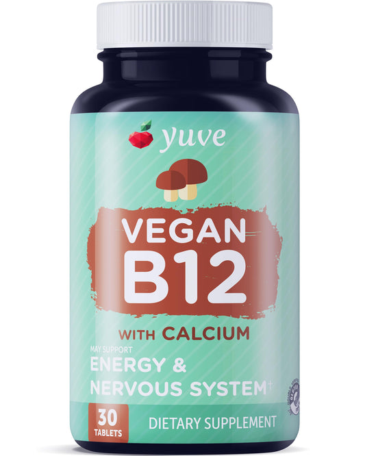 Yuve Vegan B12 1000mcg tabletas con calcio para energía y concentración