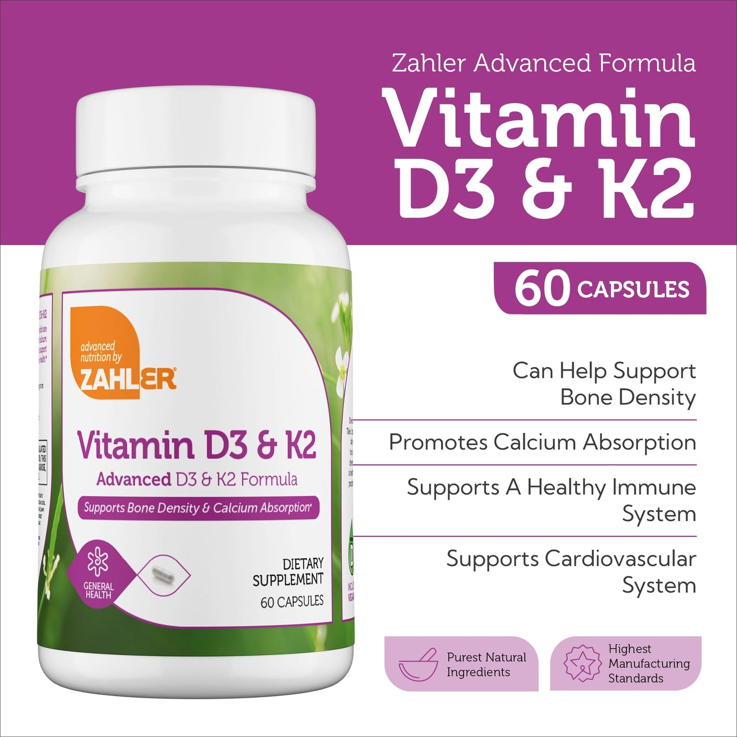 Zahler cápsulas vitamina d3 k2 mk7 para huesos