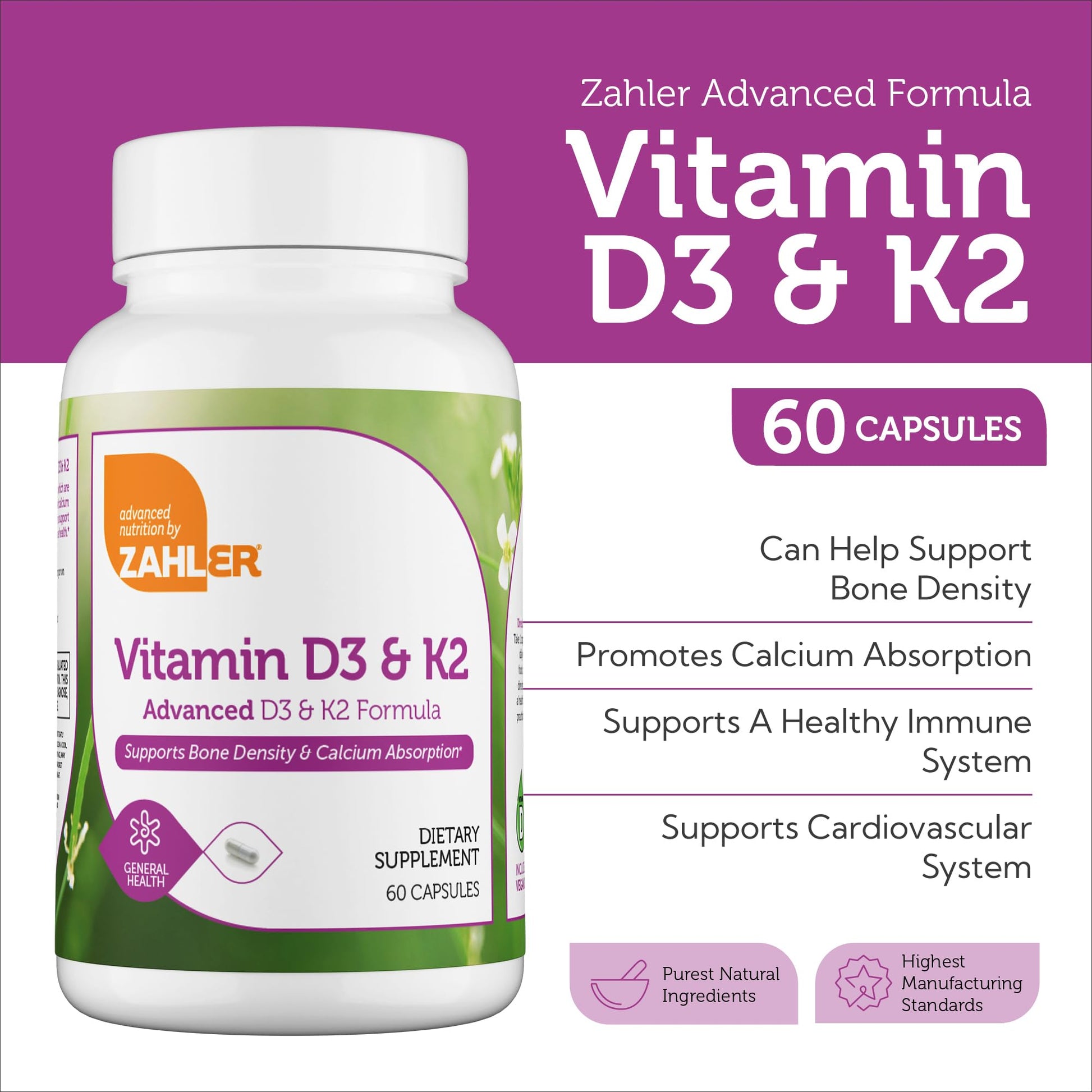 Zahler cápsulas vitamina d3 k2 mk7 para huesos