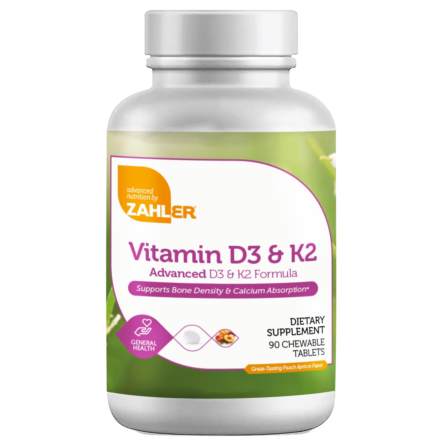 Zahler suplemento masticable vitamina D3 K2 sabor durazno albaricoque