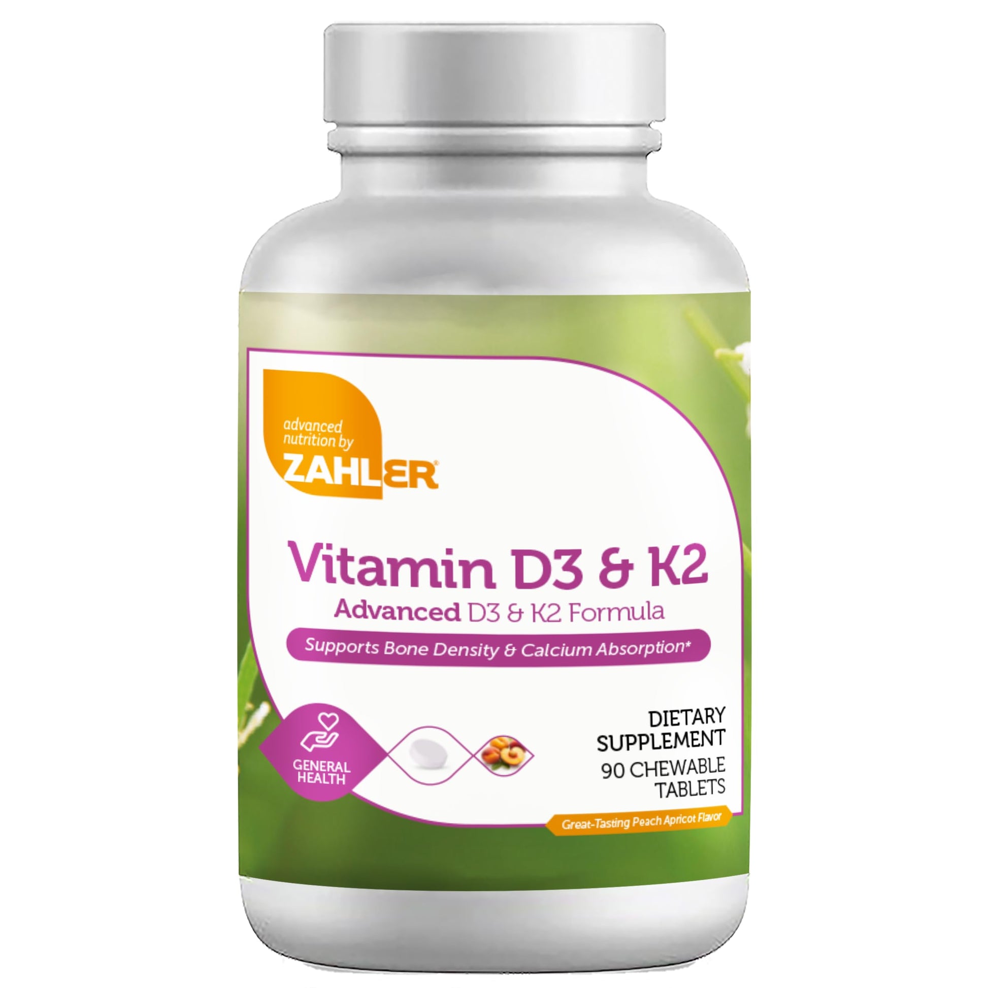 Zahler suplemento masticable vitamina D3 K2 sabor durazno albaricoque