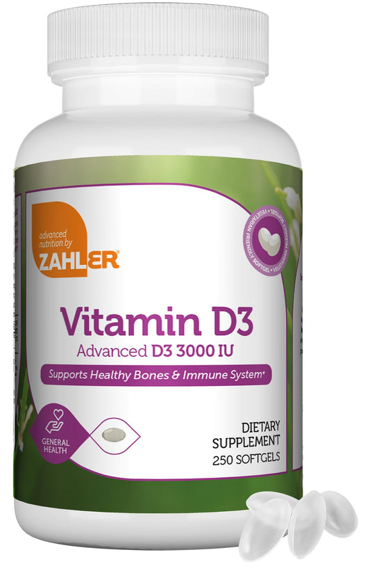 Zahler vitamina d3 3000 ui 250 cápsulas blandas suplemento kosher