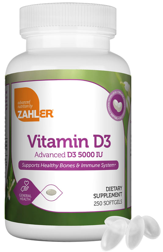 Zahler vitamina d3 5000 ui softgels botella frontal