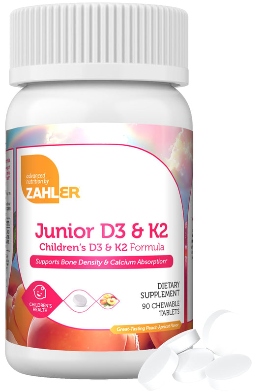 Zahler Vitamina D3 + K2 masticables para niños sabor durazno
