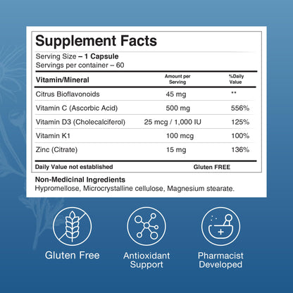 Información nutricional ZAX'S suplemento para moretones