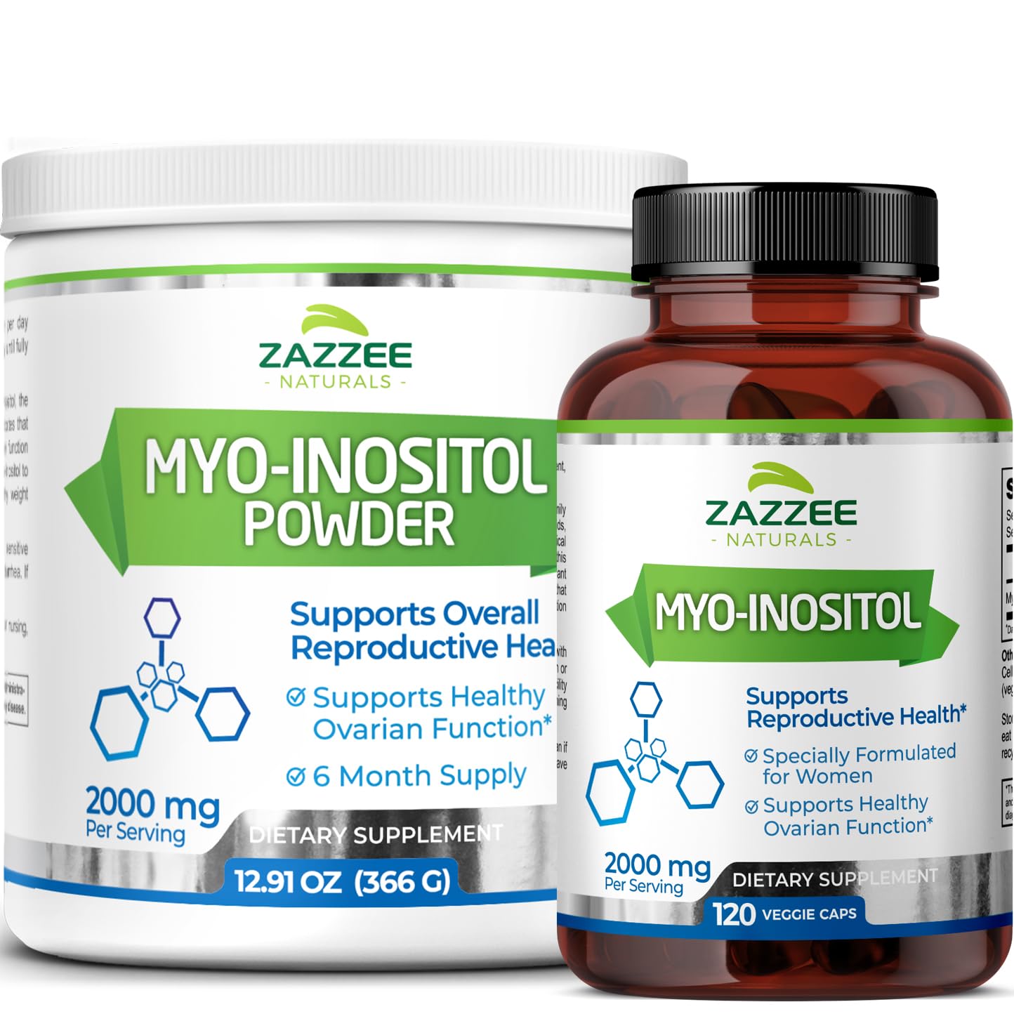 Zazzee cápsulas y polvo Myo-Inositol 100% puro