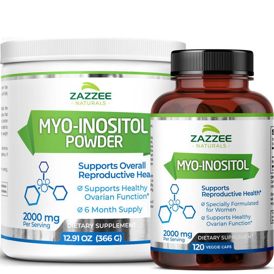 Zazzee cápsulas y polvo Myo-Inositol 100% puro