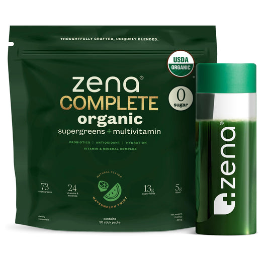 Zena Complete Super Greens orgánico con sabor sandía.