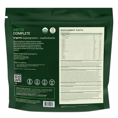 Zena Complete suplemento orgánico con 90+ nutrientes.