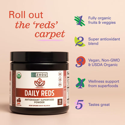 Zhou Nutrition Reds orgánico polvo ingredientes saludables