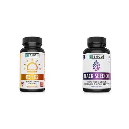 Zhou Vitamin D3 K2 cápsulas suplemento con aceite de semilla negra