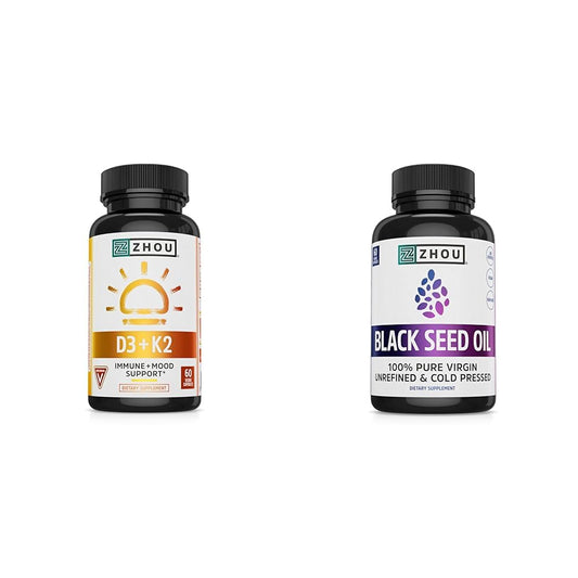 Zhou Vitamin D3 K2 cápsulas suplemento con aceite de semilla negra