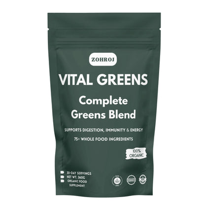 ZOHROJ Vital Greens multivitaminas y probióticos bolsa verde