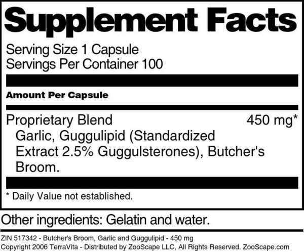 100 cápsulas Butcher's Broom ajo guggulipidos suplemento saludable