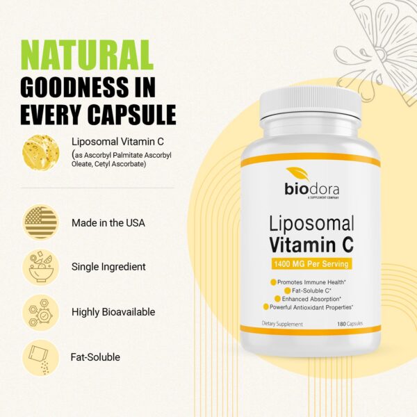 180 cápsulas vitamina c liposomal suplemento Biodora vegano