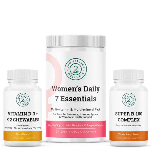 Version 1.0.0 Gomitas 2nd Springs D3+K2 y B-100 para mujeres—frente del envase