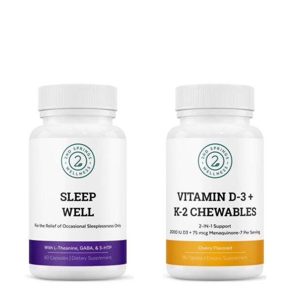 Caja frontal Sleep Well y Vitamin D3+K2 gomitas 2nd Springs